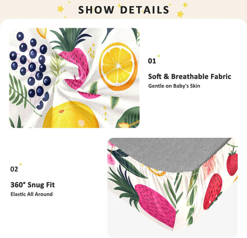 Bseiialft 52 28 Tropical Fruits Leaves Crib Sheets for Boys Girls Soft and Breathable Cotton Baby Sheets for Standard