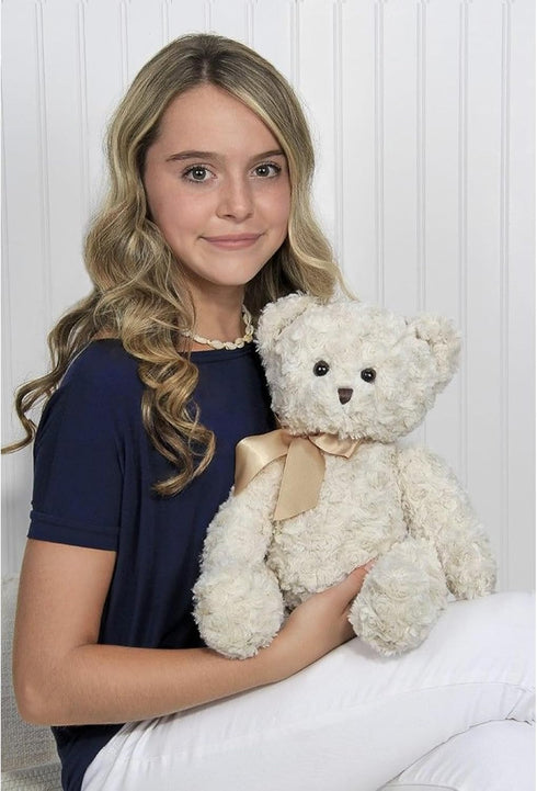 16" Bearington Huggles Creamy White Teddy Bear Stuffed Animal Toy - Soft-Fur Teddy Bear Plushies with Satin Bow
