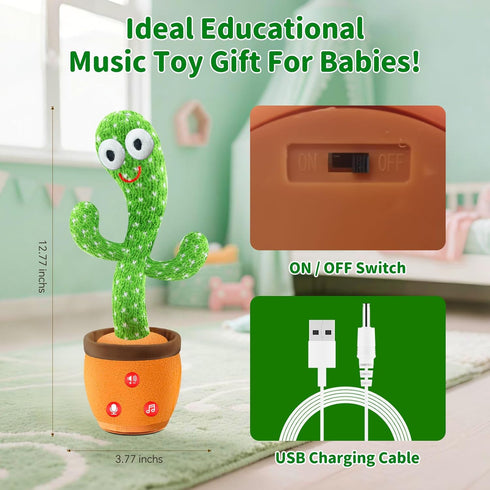 JAKCJFII Rechargeable Dancing Talking Cactus Baby Toys for Toddlers Boys Girls, Singing Mimicking Recording Toy Repeats
