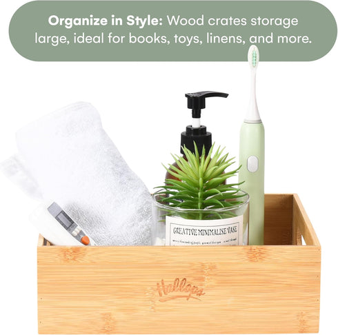 Hallops Large Wooden Crate Set - Portable Antique Wood Nesting Crates for Storage and Rustic Decor (15.74"L x 11.81"W x