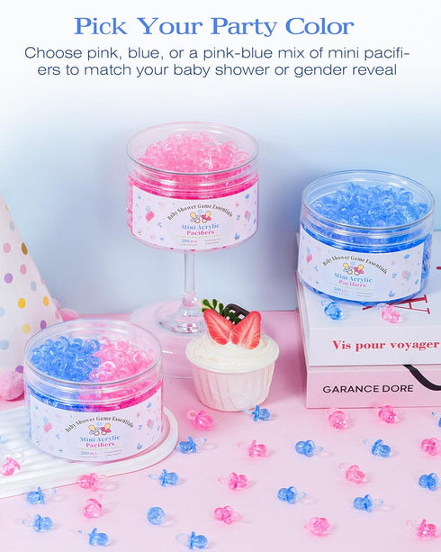 200 0.86'' Pcs Mini Pacifiers Baby Shower Games, Acrylic Pacifiers in Clear Jar, Chupones para Baby Shower Pacifier