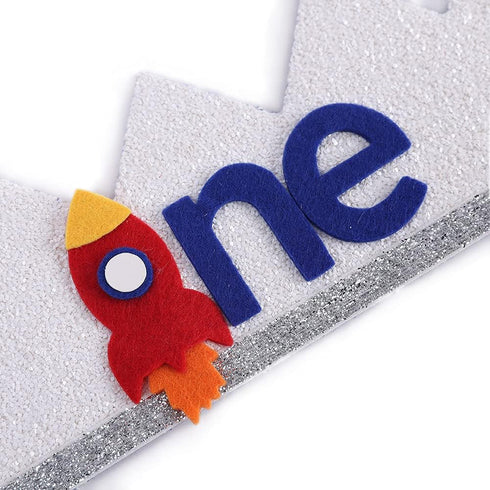 3 2 1 Boy Rocket's Cosmic Birthday Crown - Space Theme High Chair Banner, Lift-Off, Circle The Sun, Rocket Ship Style