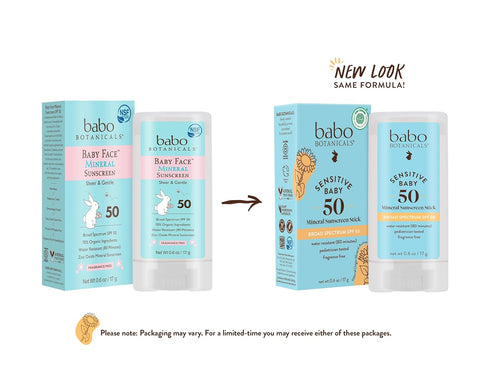 Babo Botanicals Sensitive Baby Mineral Sunscreen Stick SPF 50-70% Organic Ingredients - Zinc Oxide - NSF & Made Safe Certified - EWG Verified - Water Resistant - Fragrance-Free - for Babies & Kids