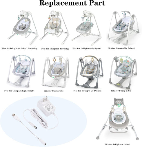Baby Swing Power Cord USB, Charger for Ingenuity Swing Models, Compatible with Various Baby Swing Designs