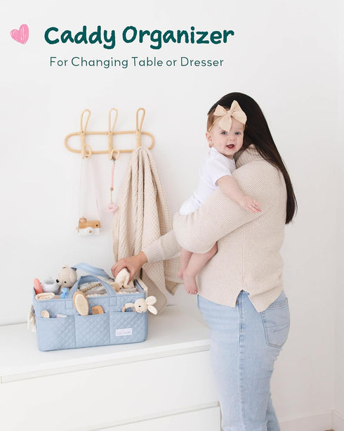 Lily Miles Baby Diaper Caddy Organizer, Quilted Nursery Storage Organizer for Newborn Essentials and Diaper Changing