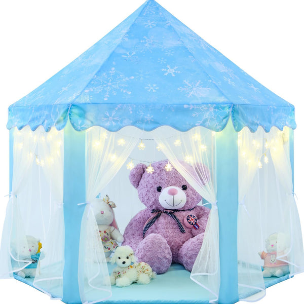 EVOIONOS Frozen Princess Tent for Girls - Kids Play Tent with Snowflake Lights, Castle Playhouse, 55 x 53 inches, Blue