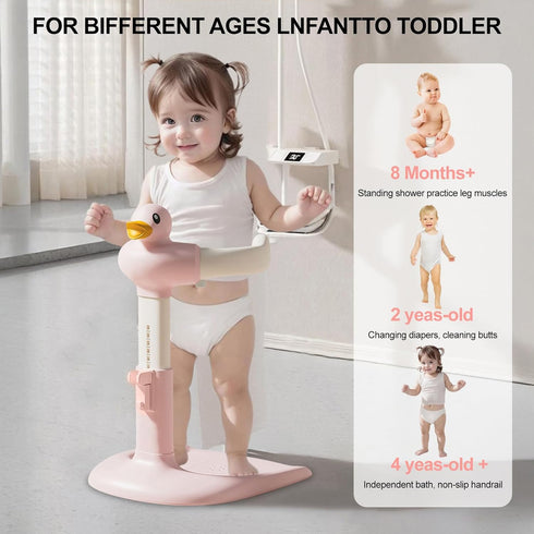 NYXIFYLO (824 Baby Shower Stand Adjustable Toddler Bath Seat Rack with Anti-Slip Base, Portable Duck Design Baby Bath