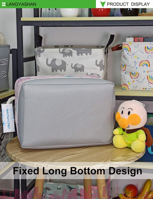 LANGYASHAN Rectangular Storage Bin with Handles, Collapse Canvas Fabric Cartoon Basket for Organizing Home, Kitchen,