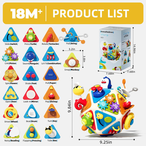 20-in-1 1 2 1-3, 1 2 Vanvimen Toddler Busy Board Activity Cube Toys, Montessori Toy for Year Old Boys Girls Kids, Early