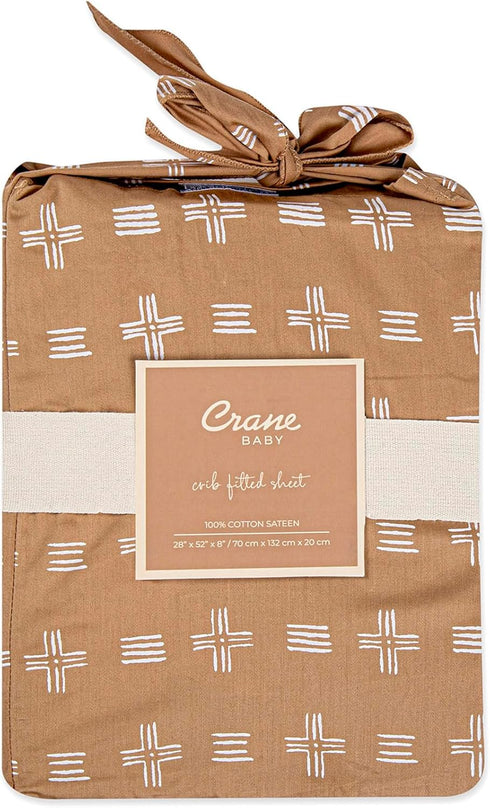 Crane Baby Soft Cotton Fitted Crib Mattress Sheet, Copper Dash, 28”w x 52”h x 9”d for Cribs and Toddler Beds