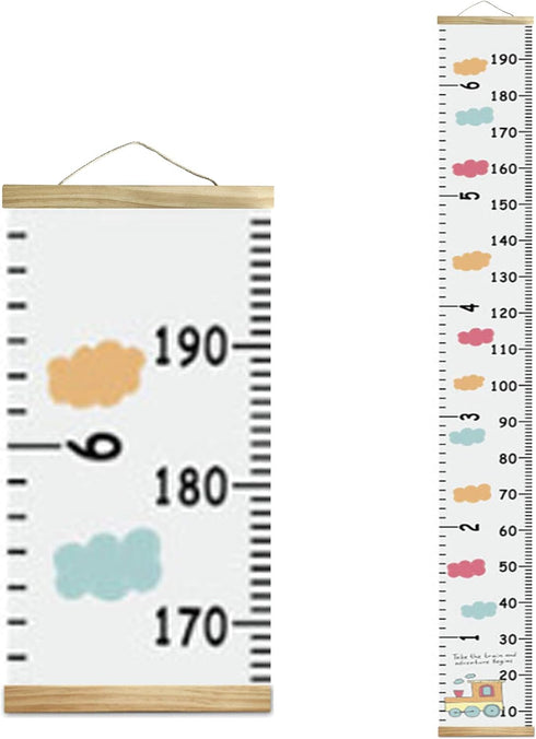 Kids Growth Chart Fabric Canvas Height Measurement Ruler - Wood Frame from Baby to Adult, Colorful Cloud, 7.9 x 79in
