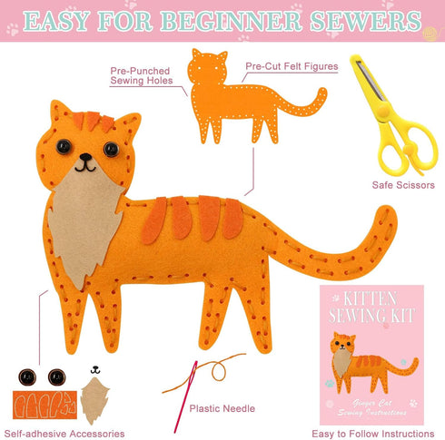 7 8 9 10 11 12 Set 12PCS CiyvoLyeen Cat Sewing Kit for Kids Ages Kitten Plush Toys Arts & Crafts for Beginners, Learn