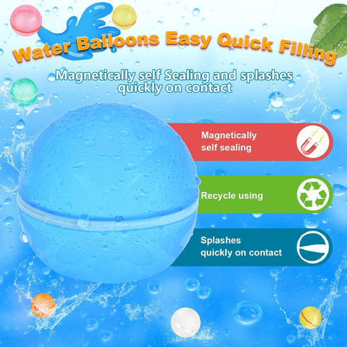 98K Reusable Water Balloons - 12Pcs with Mesh Bag, Self Sealing Silicone Ball for Summer Water Toy Games.