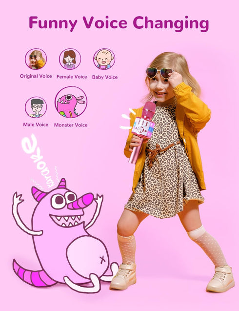 Amazmic Kids Karaoke Microphone with Lights, Birthday Gift for Girls and Boys Age 3-8 (Light Pink)