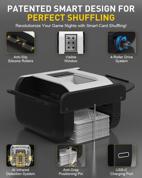 2 Automatic Card Shuffler Machine,Electric Card Shuffler Rechargeable for Decks with Carrying Bag&Playing Cards, Dual