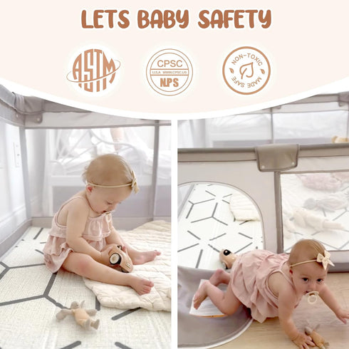 47x47inch ZEEBABA Baby Playpen with Mat, Playpen for Babies and Toddlers, Small Baby Play Pens, Play Yard for Infants