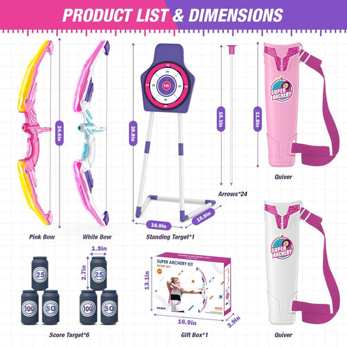 2 Pack Bow and Arrow for Kids, LED Light Up Archery Set with 24 Suction Cup Arrows and Standing Target