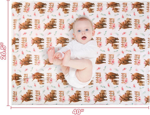 Highland Cow Lovey Baby Blanket for Boys Girls Soft Fleece Minky Blanket with Dotted Backing Double Layer Newborn Toddler Blankie for Nursery Stroller Crib Gift to Son Nephew Grandson 26.5 * 40 Inches by DCOOLGO