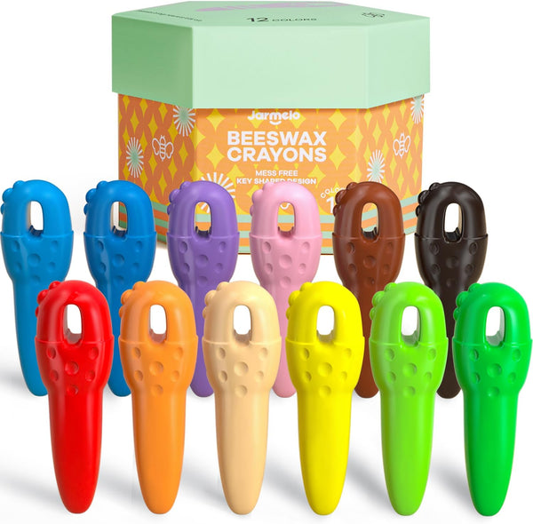 Mess Free Beeswax Crayons for Toddlers, Made with 100% Pure Beeswax-(12 Colors),