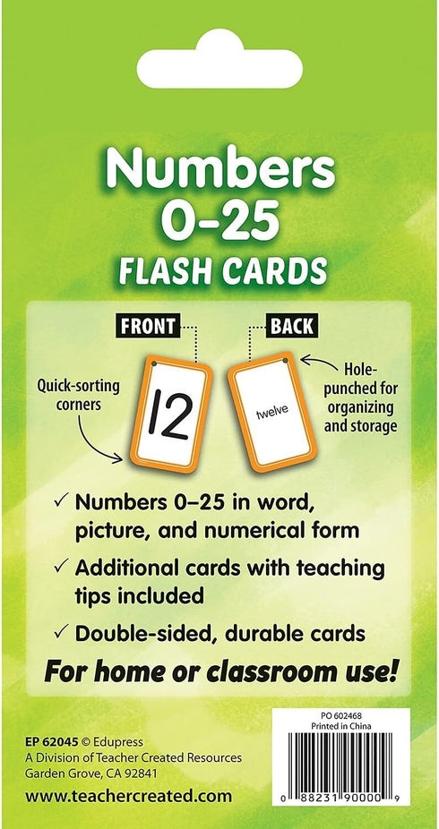 Teacher Created Resources Numbers 0–25 Flash Cards (EP62045), 3-1/8" x 5-1/8"