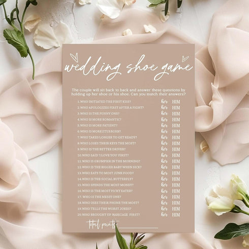 Bridal Shower Games Cards, Wedding Shoe Game, 25 Guests Engagement Party Games for Minimalist Brown Wedding Supplies