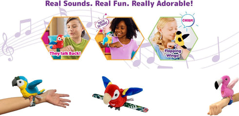 2 Pack 3+ Birds - Cockatoo & Blue Parrot - Slap Bracelet Interactive Plush Toy Birds, They Chat-Sing-Mimic Each Other