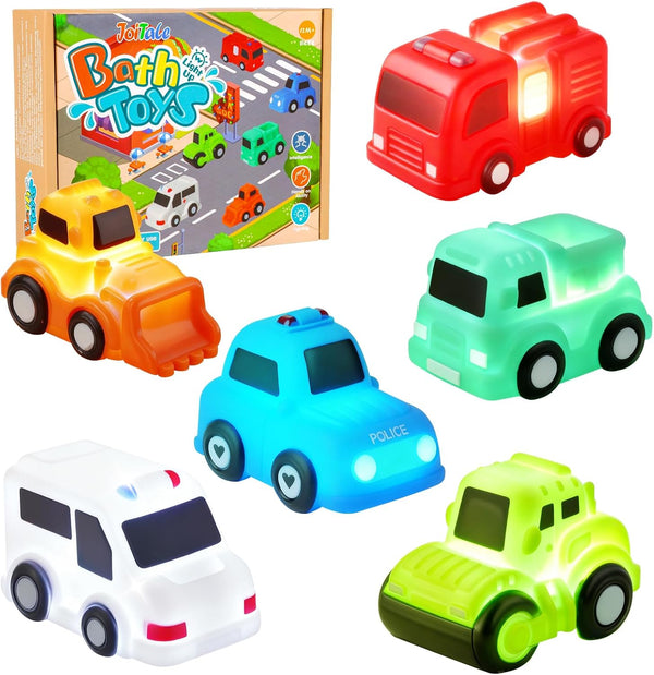 JoiTale Baby Bath Toys, 6 Pack Light Up Cars Bath Toys, No Hole