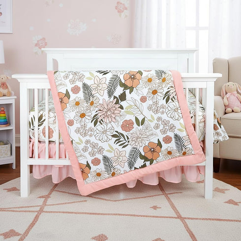 4-Piece Crib Bedding Set for Girls, Pink Baby Girl Bedding Set with