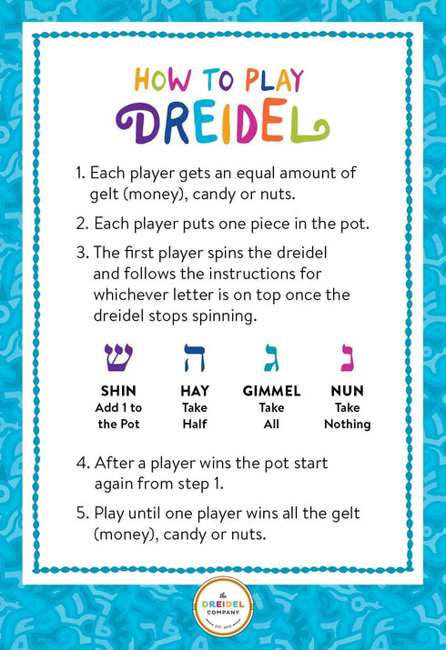 The Dreidel Company 10-Pack Multi-Color Plastic Hanukkah Dreidels with English Transliteration & Game Instructions