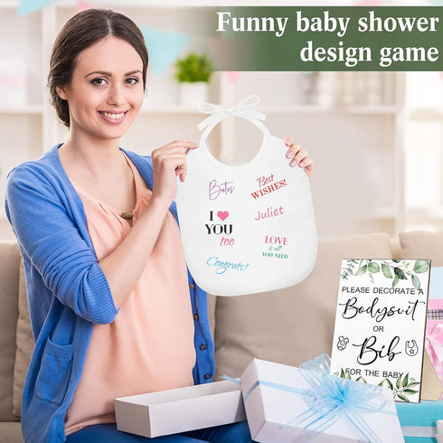 35 15 9 10 Roowest Pcs Baby Shower Bibs Games Design Wooden Baby Shower Party Game Sign DIY Bodysuit Sign White Blank