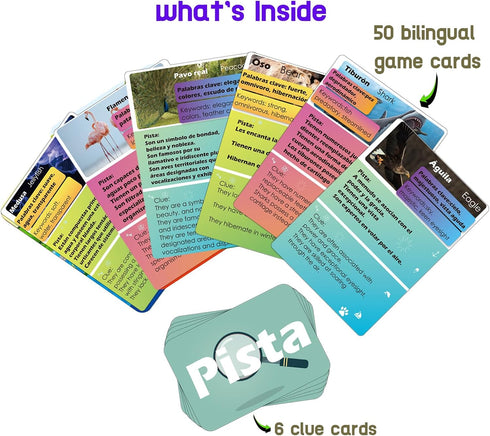 Spanish Animal Guessing Card Games for Kids | Fun Educational Family Activities | Bilingual Stocking Stuffer, Travel Friendly Learning Board Games Ages 5, 6, 7, 8, 9