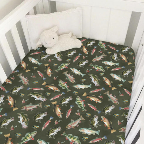 Selgkds Neutral Fishing Baby Crib Sheets for Boys Vintage Bass Fishes Trout Soft