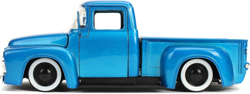 1:24 1956 F-100 Jada Just Trucks Ford Die-cast Car Blue/White Stripes with Tire Rack, Toys for Kids and Adults