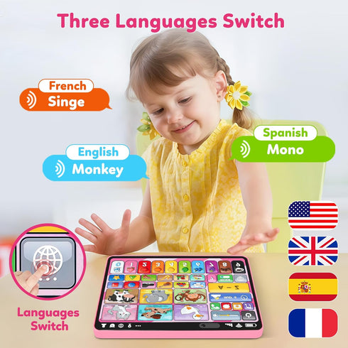 Peacurh 1 12-18 1-2 2-3 Trilingual Learning Toy Tablet with Music & Sound, Montessori Speech Therapy Toys for Year Old