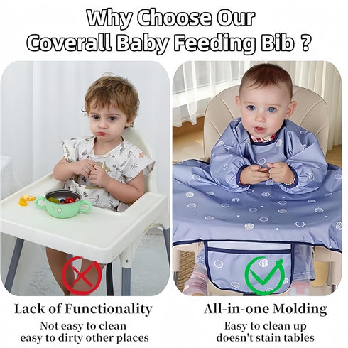 Long Sleeve Baby Feeding Bib - Coverall Weaning Bib for Highchair and Table Use