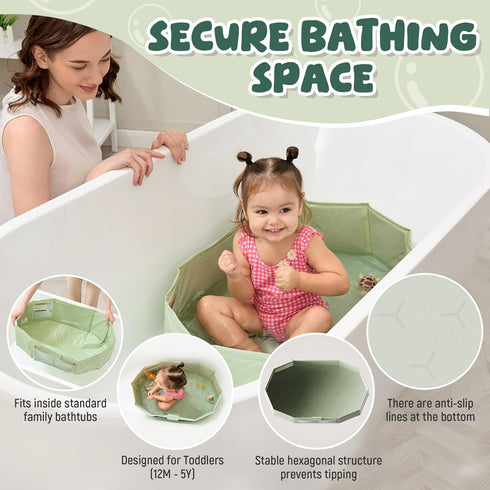 (12M-5Y) Toddler Bathtub for Shower Large Collapsible Portable Tub Converts Shower Stall to Bath Sturdy, Non-Slip