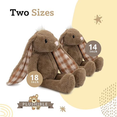 Plushible 18" Brown Easter Bunny Stuffed Animal, Soft Embroidered Plush Toy for Kids, Cuddly Bunny for Newborns