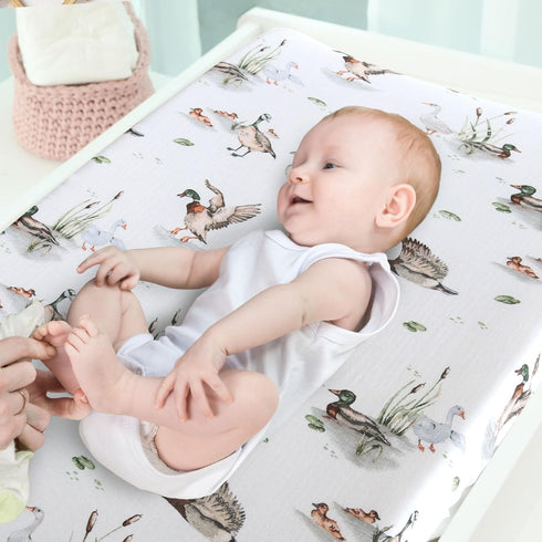 LifeTree Muslin Changing Pad Cover for Baby Girls Boys, Natural Comfort Diaper Change Table Pad Covers, Mallard Duck