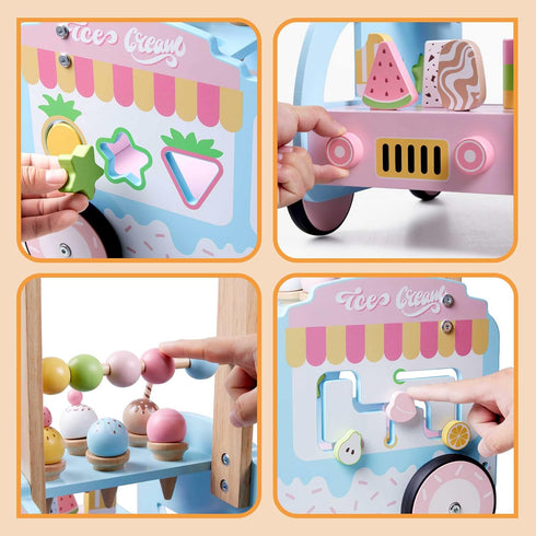 Embosomitr 6-12 Wooden Baby Walker for Babies Month, Ice Cream Cart Toys for Kids, Push Along Walker for Girls Boys