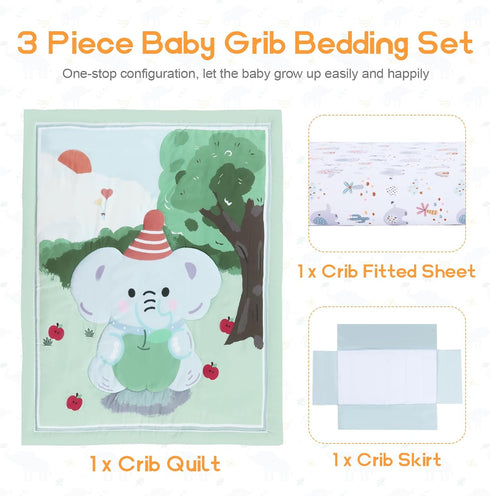 3 Set Set Haleeone Piece Baby Crib Bedding Includes Soft Crib Fitted Sheet, Comforter and Skirt, Crib Nursery Bed Decor