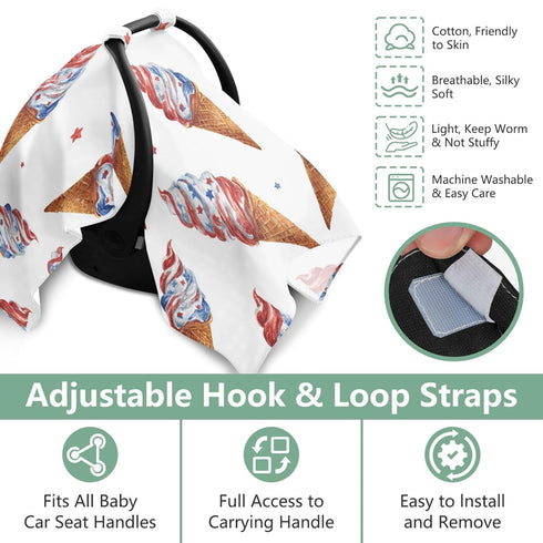 Mazeann Ice Cream Fourth July Car Seat Cover Baby Breathable Soft Infant Carseat Covers Canopies Babies Carrier Covers