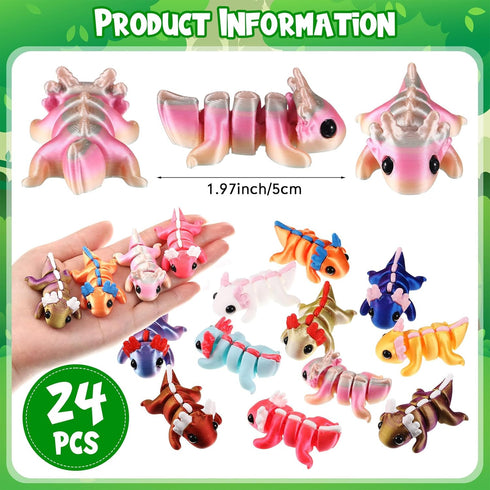 Honoson 24 3D 3D Pcs Printed Axolotl Fidget Toy Printed Small Animal Toy Flexible Cute Articulating Pet Stress Relief