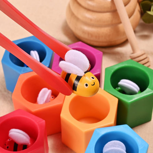 Sorting Stacking Wooden Toys for Toddlers - Bee Hive Montessori Sensory Bin Tools for Early Learning Gift