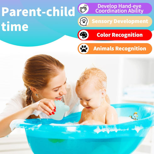 13 Pcs Baby Bath Toys, Silicone Mold Free Squeezable Dinosaurs with Storage Bag, No Hole Sensory Ocean Animal Suction