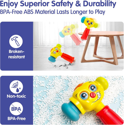 HOLA Toys for 1 Year Old Boy Birthday Gift - Hammer Baby Toys 12-18 Months, Musical Light Flashing Toys for 1+ Year Old