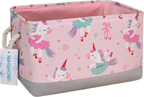 LANGYASHAN Rectangular Storage Bin with Handles, Collapse Canvas Fabric Cartoon Basket for Organizing Home, Kitchen,