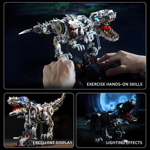 HJPLPXH Set 1268 Mechanical Tyrannosaurus Building Blocks with LED Light & Display Stand, PCS T-Rex Dinosaur Model Kit