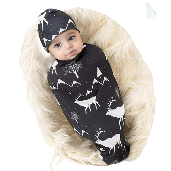 Galabloomer Newborn Swaddle Blanket with Beanie Set, Baby Boy Receiving Blanket Gray Arrow