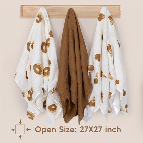 6-Pack (27" 27") 3-Layer Maliton Muslin Swaddle Blankets for Newborn, Breathable Receiving Blanket x Soft Baby Blankets