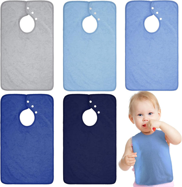 Hercicy 5 Pcs Full Coverage Toddler Baby Bibs, Terry Cloth Bibs with Snap Button for 2-4 Years Unisex Babies